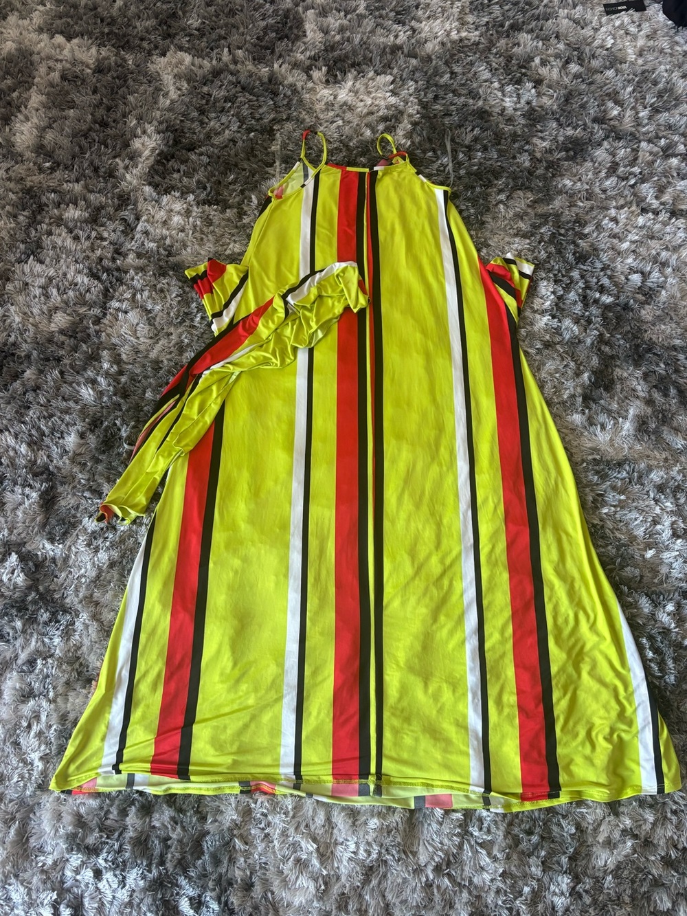 Neon Yellow Striped Sleeveless Maxi Dress.